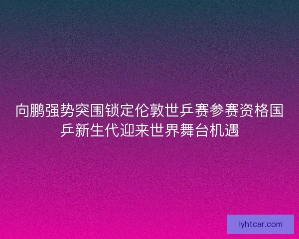 向鹏强势突围锁定伦敦世乒赛参赛资格国乒新生代迎来世界舞台机遇